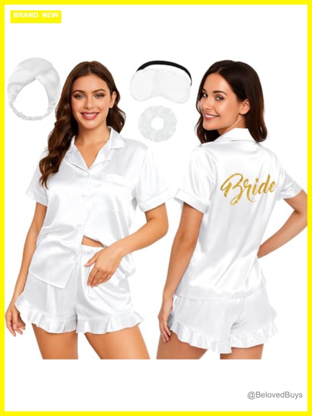 Silk Satin Bridal Pajama Set 2pc Bridesmaid PJs Glitter Ruffle
